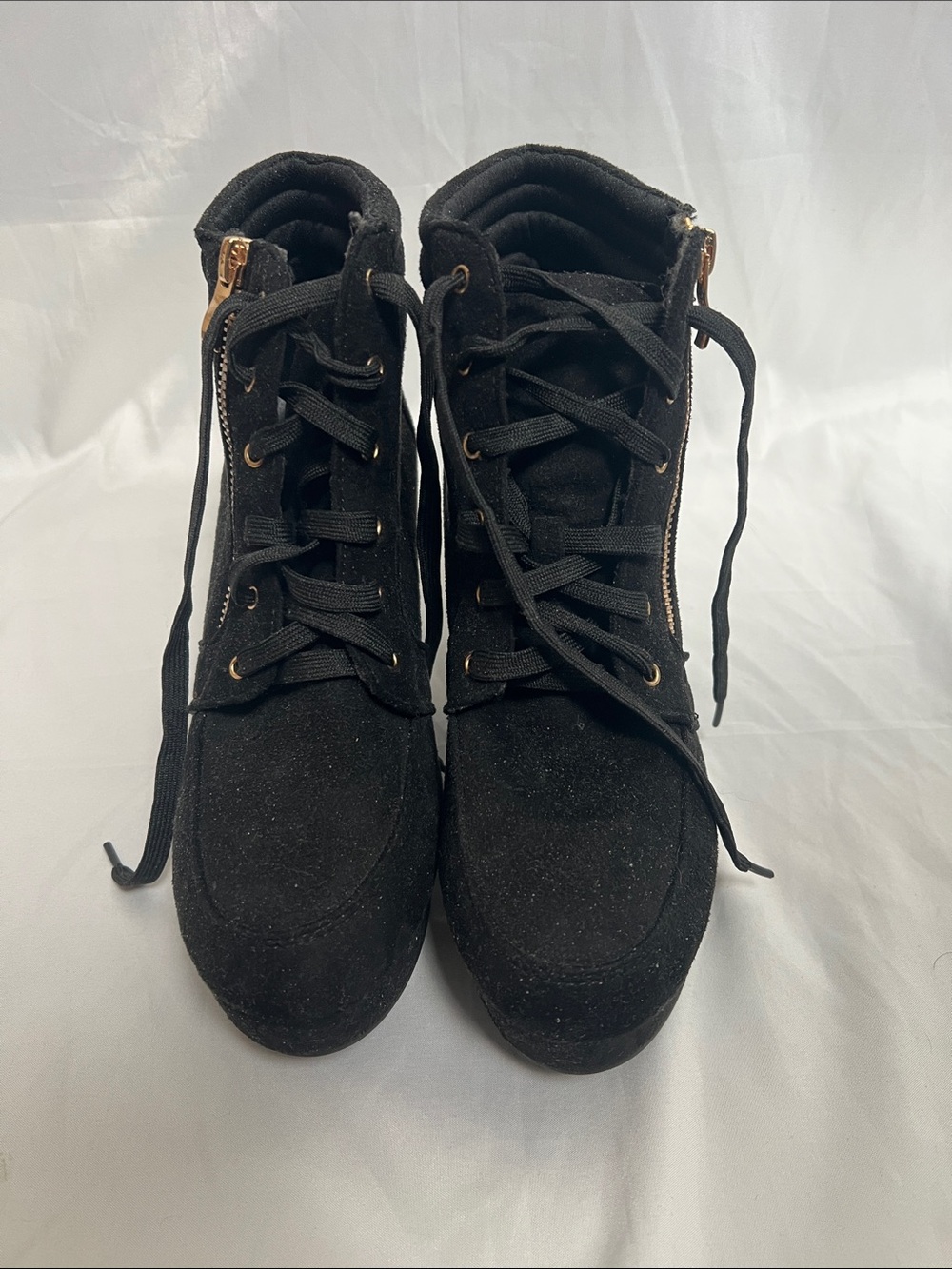 Forever Link Black Lace-Up High Top Boots with Gold Zipper